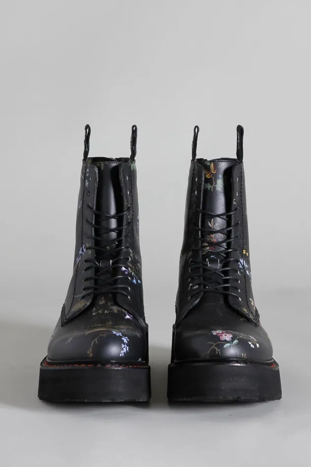 R13 Boots Women SINGLE STACK BOOT 8211 BLACK FLORAL