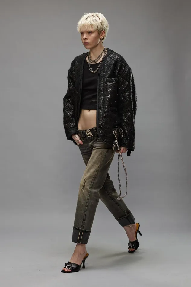 R13 Boy Straight Women CUFFED BOY STRAIGHT JEAN 8211 HAYNE SELVEDGE BLACK