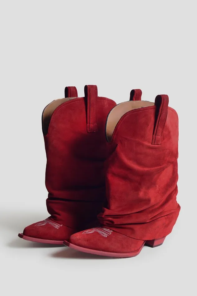 R13 Cowboys Women LOW RIDER COWBOY BOOT 8211 RED SUEDE