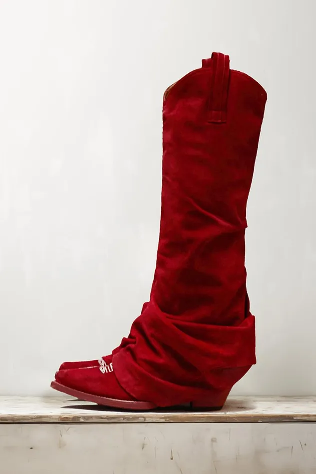 R13 Cowboys Women MID COWBOY BOOT 8211 RED SUEDE