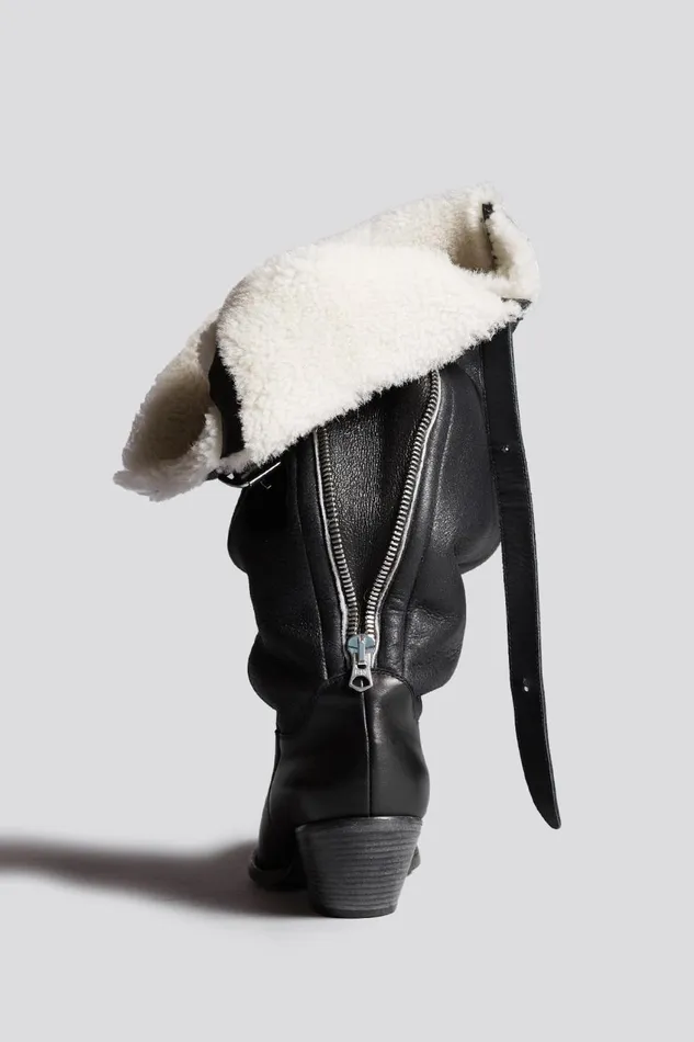R13 Cowboys Women SLOUCH COWBOY BOOT 8211 BLACK SHERPA