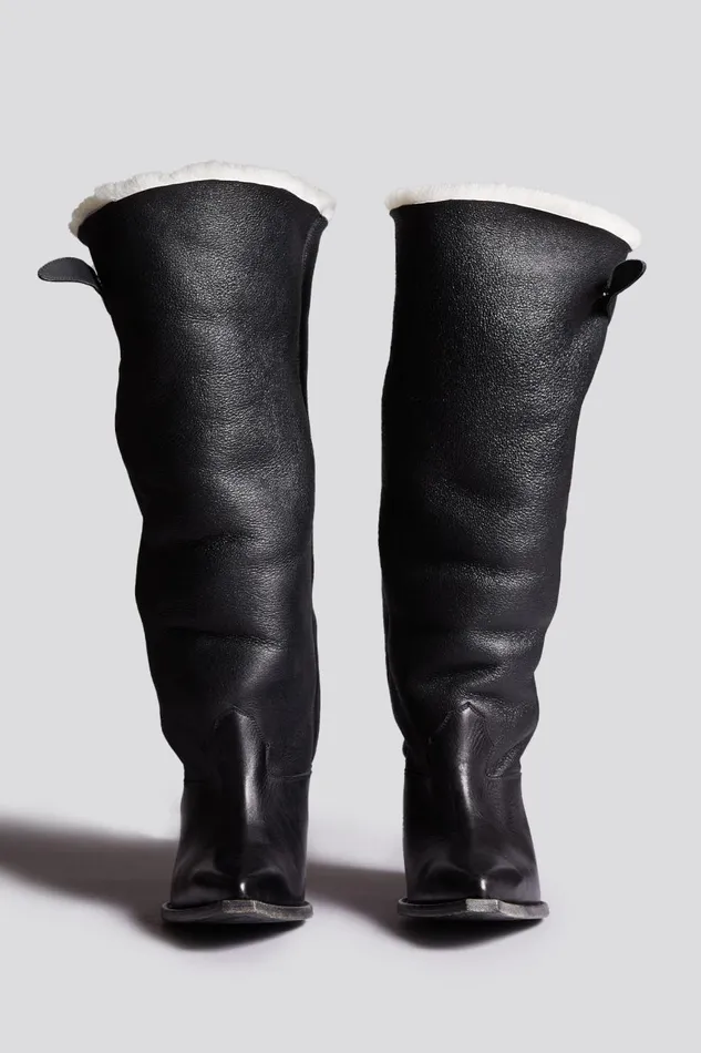 R13 Cowboys Women SLOUCH COWBOY BOOT 8211 BLACK SHERPA