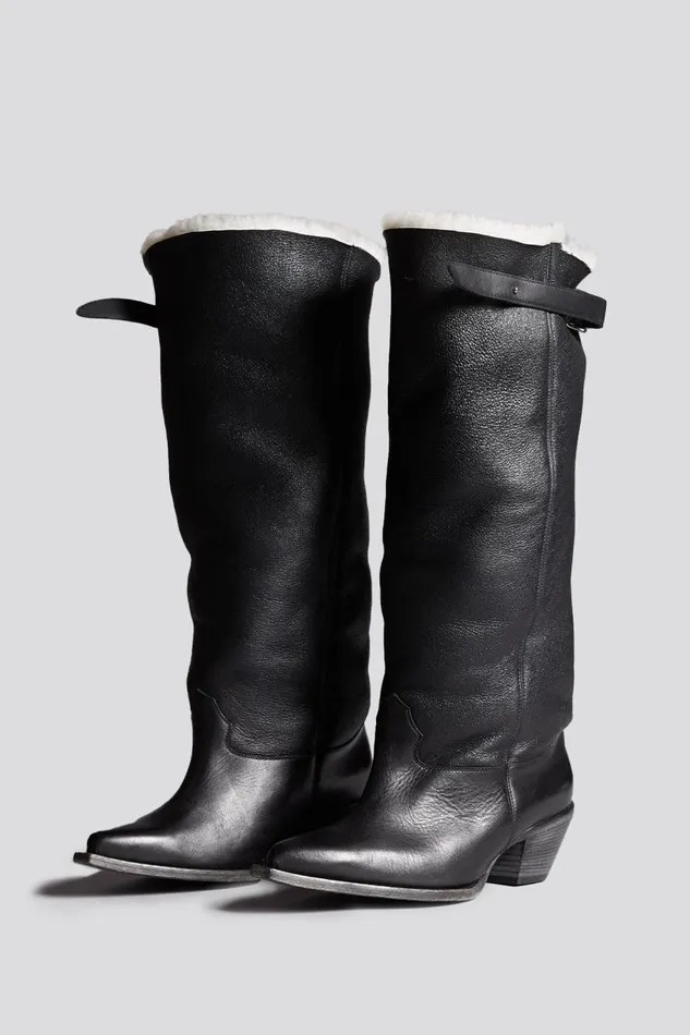R13 Cowboys Women SLOUCH COWBOY BOOT 8211 BLACK SHERPA