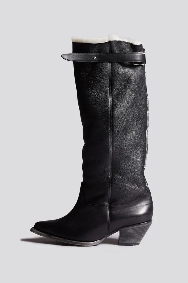 R13 Cowboys Women SLOUCH COWBOY BOOT 8211 BLACK SHERPA