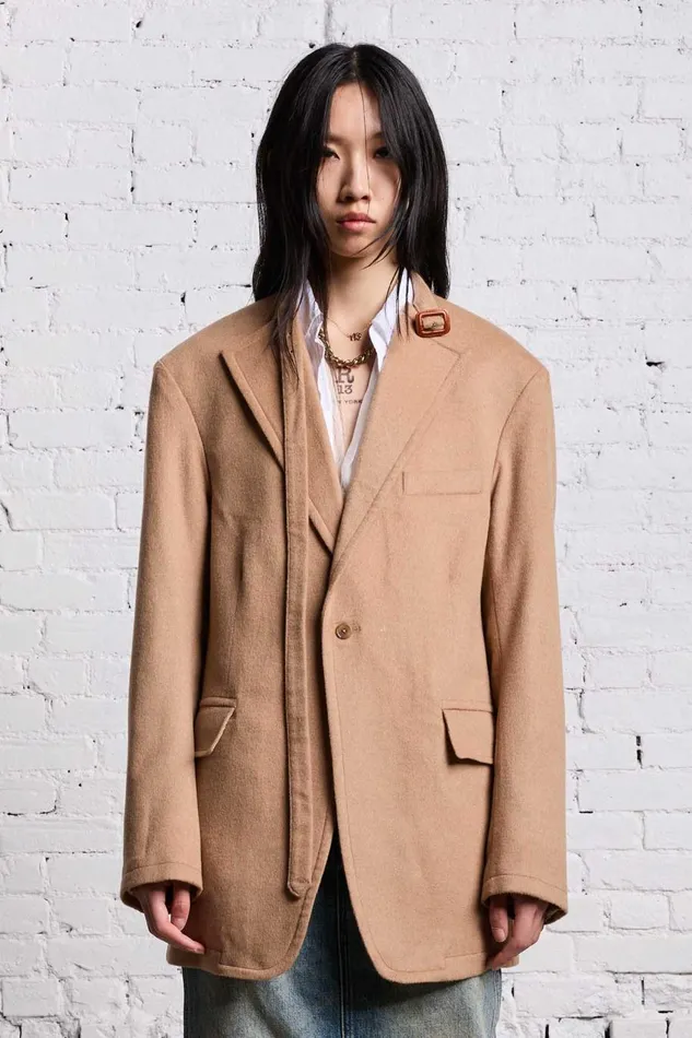 R13 Jackets and Coats Women BELT COLLAR RAGGED BLAZER 8211 CAMEL
