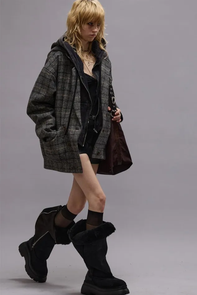 R13 Jackets and Coats Women DOUBLE BREASTED JACKET 8211 GREY PLAID