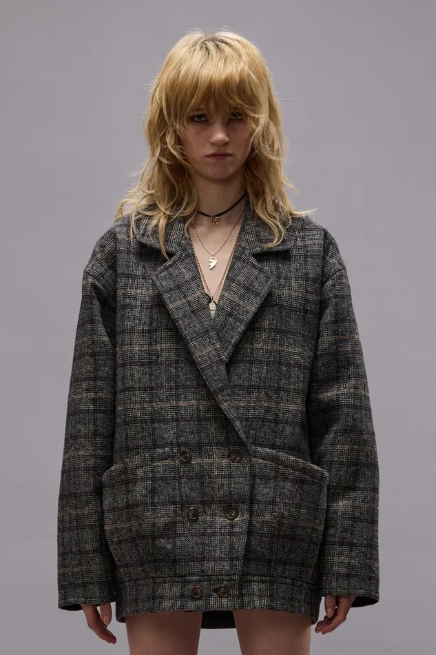 R13 Jackets and Coats Women DOUBLE BREASTED JACKET 8211 GREY PLAID