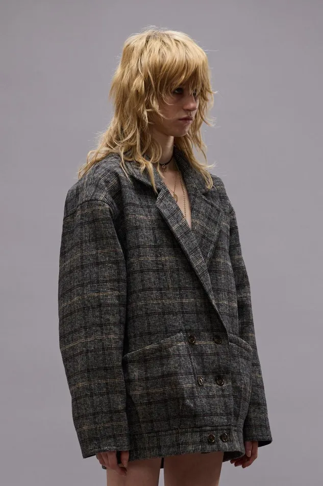 R13 Jackets and Coats Women DOUBLE BREASTED JACKET 8211 GREY PLAID