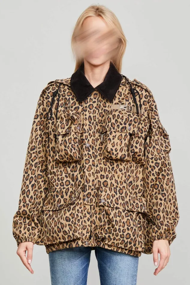 R13 Jackets and Coats Women MULTIPOCKET WINDBREAKER 8211 PRINTED LEOPARD