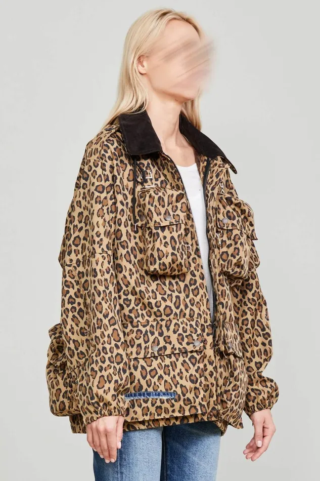 R13 Jackets and Coats Women MULTIPOCKET WINDBREAKER 8211 PRINTED LEOPARD