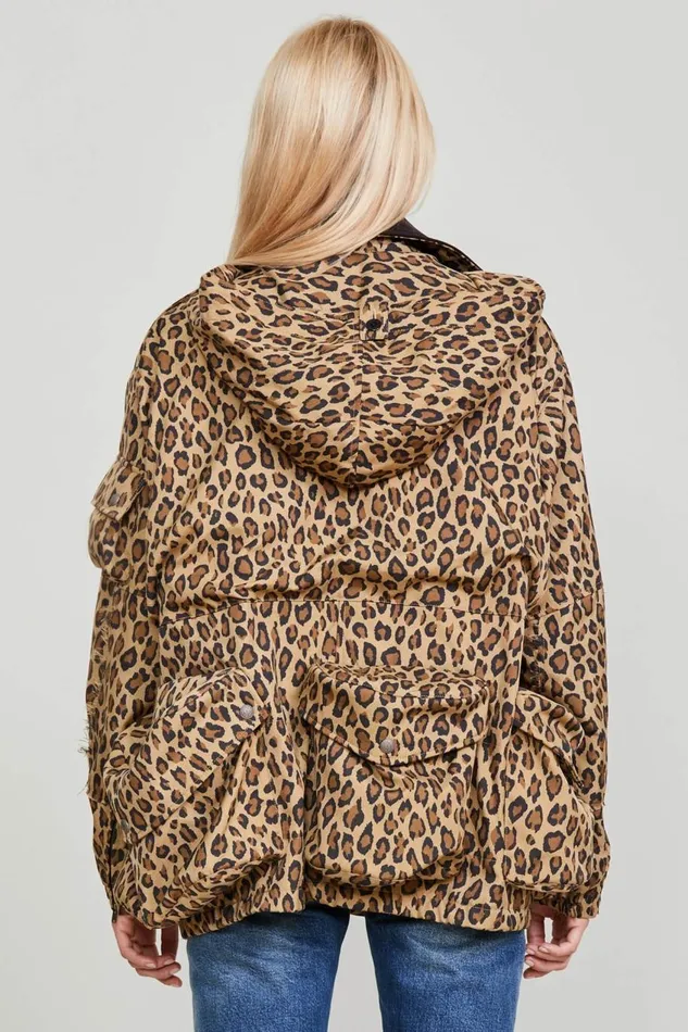 R13 Jackets and Coats Women MULTIPOCKET WINDBREAKER 8211 PRINTED LEOPARD