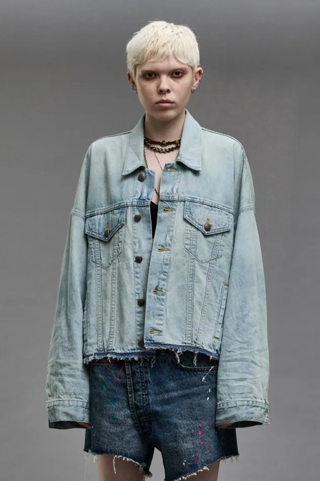 R13 Jackets and Coats Women OVERSIZED CUTOFF TRUCKER JACKET 8211 LENNON BLUE