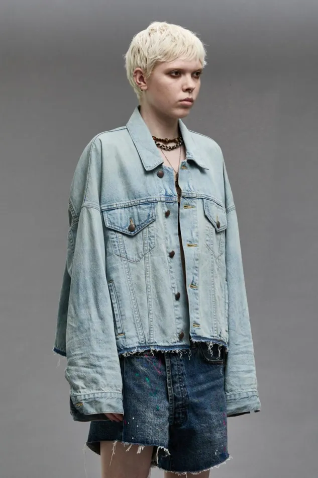 R13 Jackets and Coats Women OVERSIZED CUTOFF TRUCKER JACKET 8211 LENNON BLUE