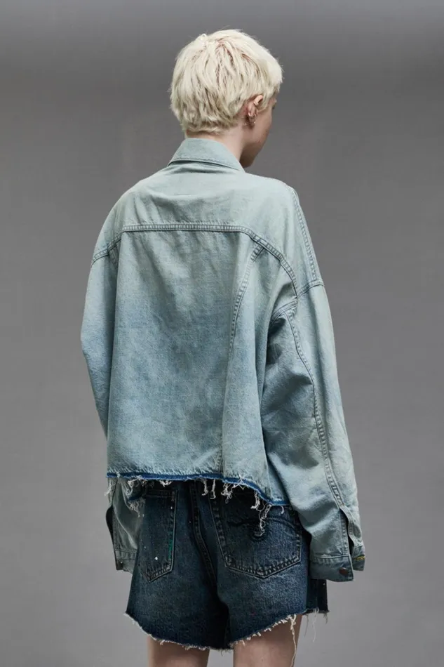 R13 Jackets and Coats Women OVERSIZED CUTOFF TRUCKER JACKET 8211 LENNON BLUE
