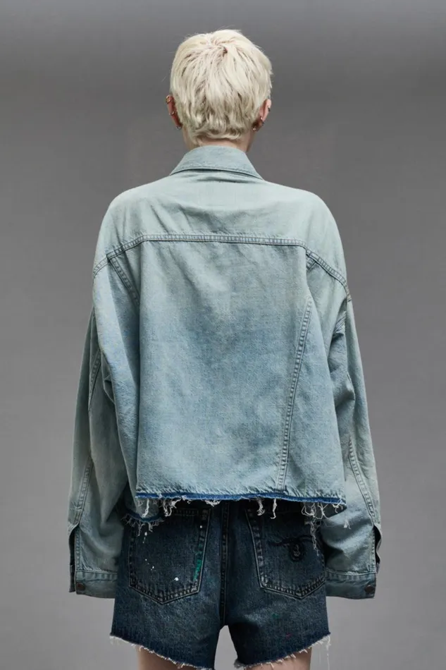 R13 Jackets and Coats Women OVERSIZED CUTOFF TRUCKER JACKET 8211 LENNON BLUE