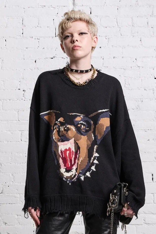 R13 Sale Women ANGRY CHIHUAHUA OVERSIZED SWEATER 8211 BLACK