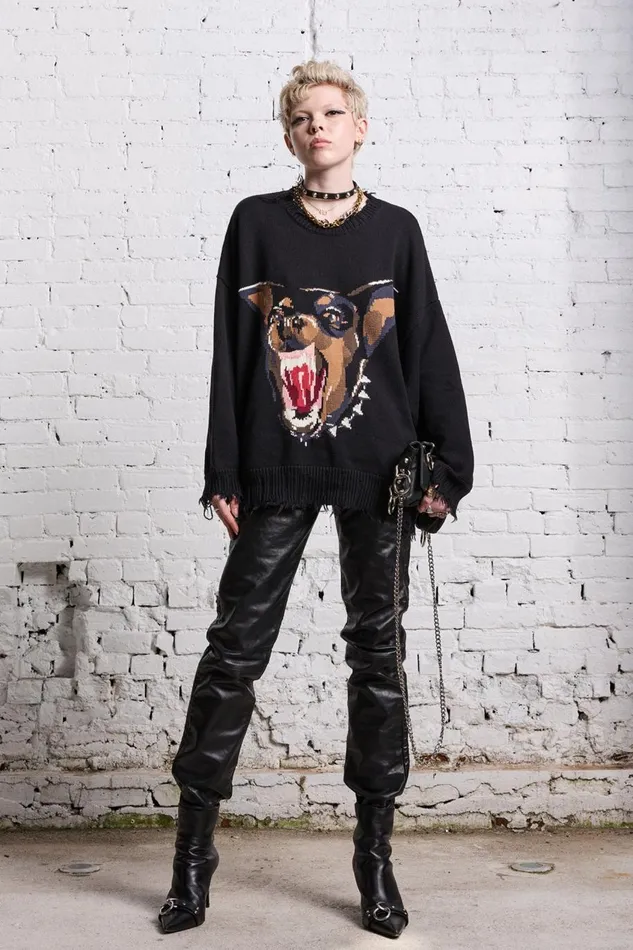 R13 Sale Women ANGRY CHIHUAHUA OVERSIZED SWEATER 8211 BLACK