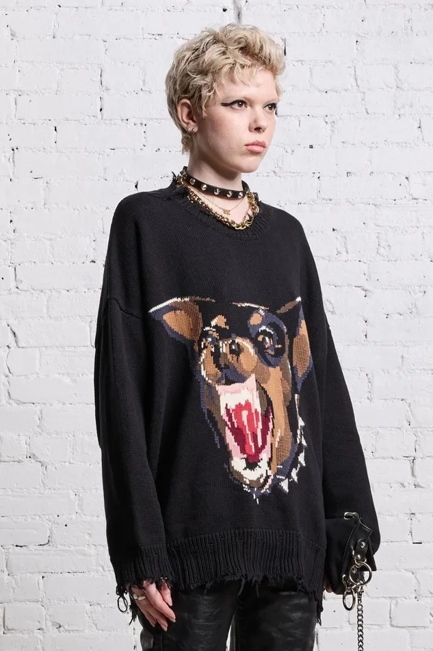 R13 Sale Women ANGRY CHIHUAHUA OVERSIZED SWEATER 8211 BLACK