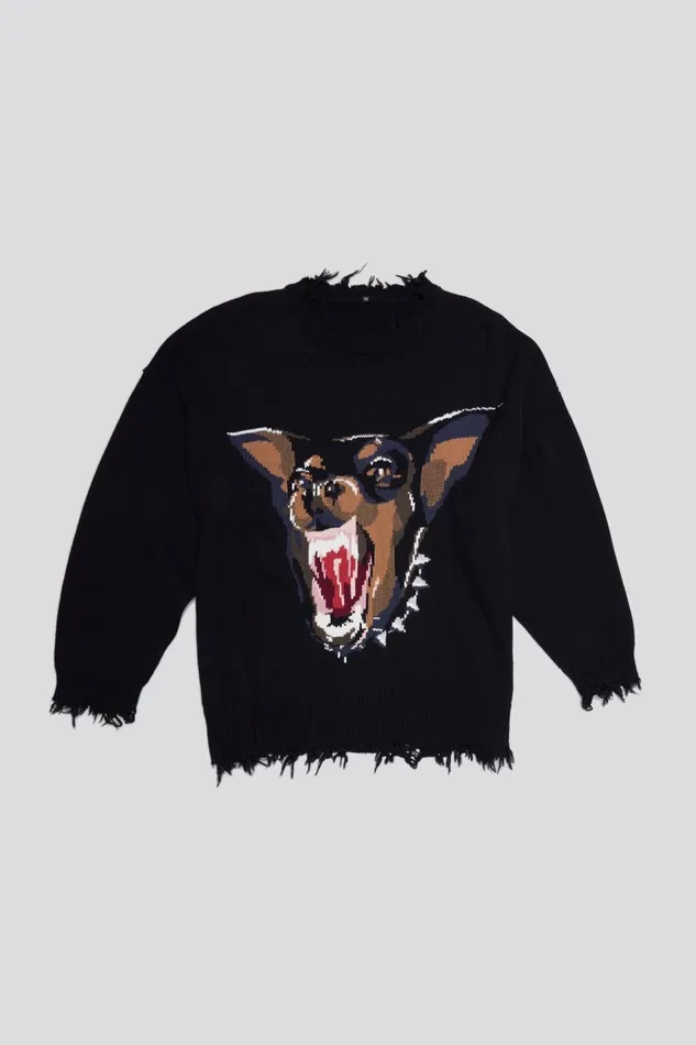 R13 Sale Women ANGRY CHIHUAHUA OVERSIZED SWEATER 8211 BLACK