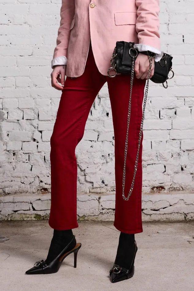 R13 Sale Women BOY STRAIGHT 8211 VIVID RED STRETCH