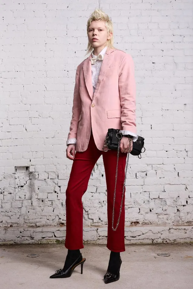 R13 Sale Women BOY STRAIGHT 8211 VIVID RED STRETCH