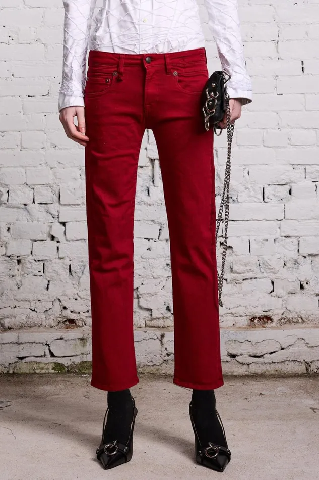 R13 Sale Women BOY STRAIGHT 8211 VIVID RED STRETCH