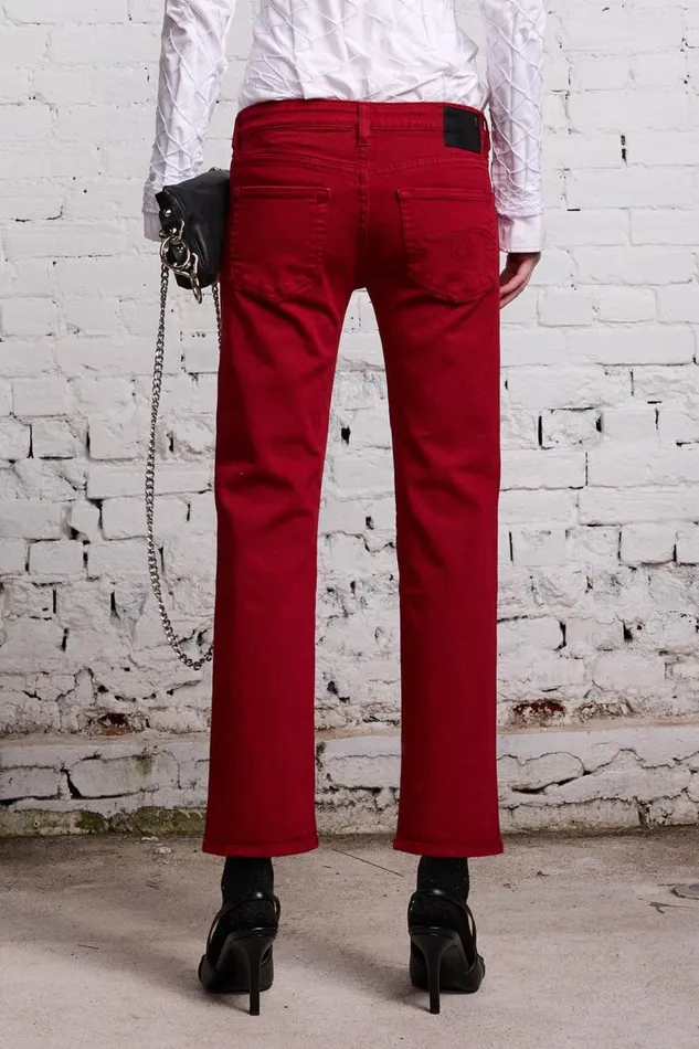 R13 Sale Women BOY STRAIGHT 8211 VIVID RED STRETCH