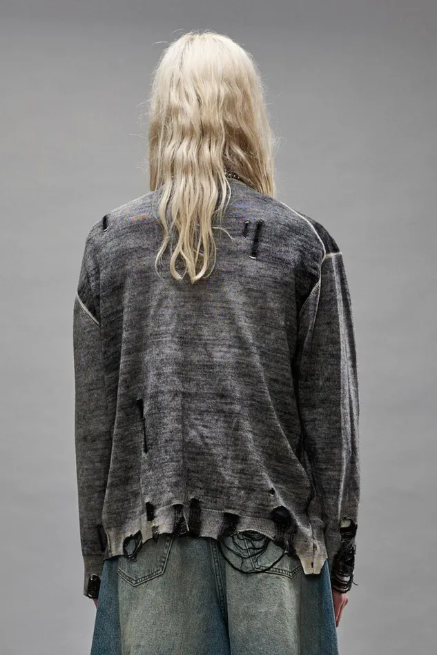 R13 Sale Women BOYFRIEND CARDIGAN 8211 DISTRESSED BLACK