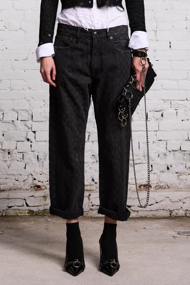 R13 Sale Women BOYFRIEND JEAN 8211 SHADOW CHECKERBOARD