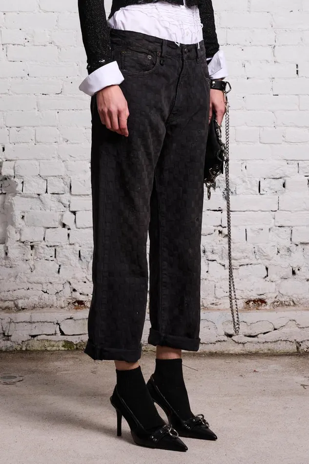 R13 Sale Women BOYFRIEND JEAN 8211 SHADOW CHECKERBOARD