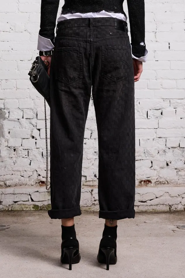 R13 Sale Women BOYFRIEND JEAN 8211 SHADOW CHECKERBOARD
