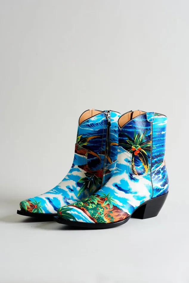 R13 Sale Women COWBOY ANKLE BOOT 8211 TURQUOISE WAVE