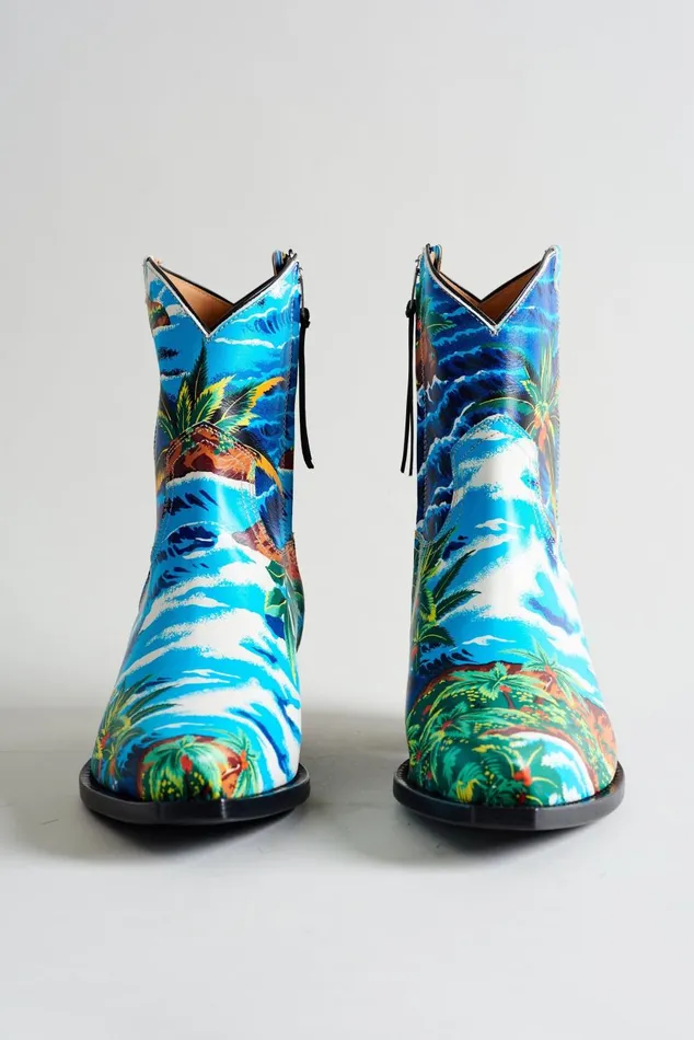 R13 Sale Women COWBOY ANKLE BOOT 8211 TURQUOISE WAVE R13 Sale Women COWBOY ANKLE BOOT 8211 TURQUOISE WAVE