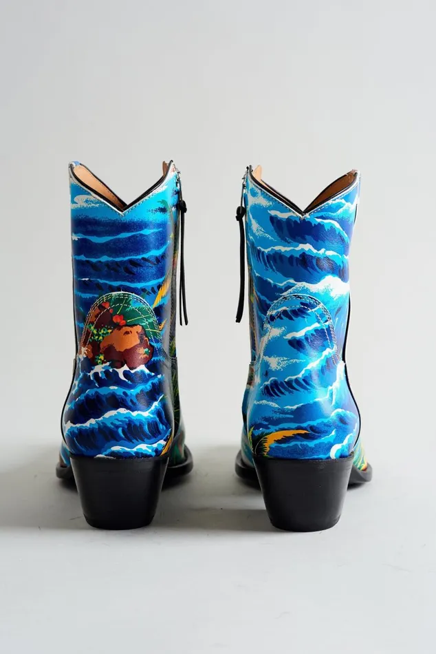 R13 Sale Women COWBOY ANKLE BOOT 8211 TURQUOISE WAVE R13 Sale Women COWBOY ANKLE BOOT 8211 TURQUOISE WAVE