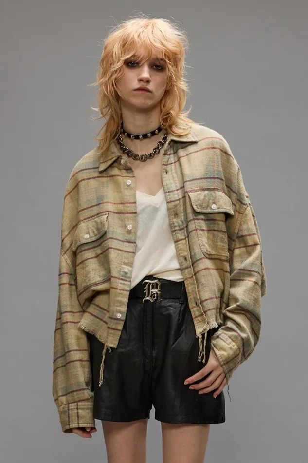 R13 Sale Women CROPPED WORKSHIRT 8211 BLEACHED LIGHT BLUE PLAID
