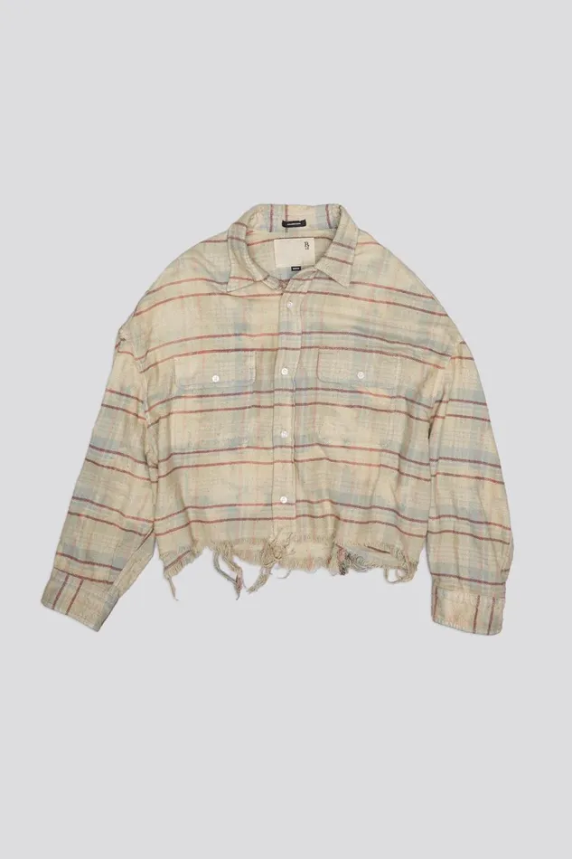 R13 Sale Women CROPPED WORKSHIRT 8211 BLEACHED LIGHT BLUE PLAID