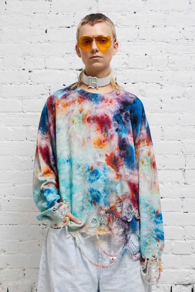 R13 Sale Women DESTROYED OVERSIZED PULLOVER 8211 PRINTED TIEDYE