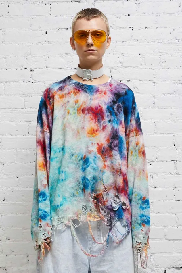 R13 Sale Women DESTROYED OVERSIZED PULLOVER 8211 PRINTED TIEDYE