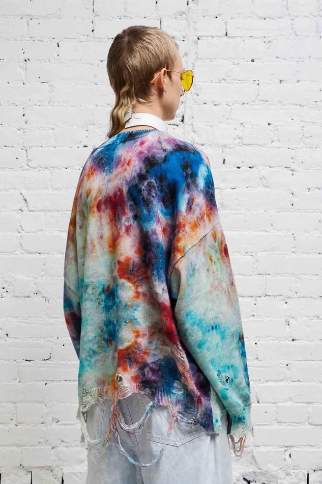 R13 Sale Women DESTROYED OVERSIZED PULLOVER 8211 PRINTED TIEDYE