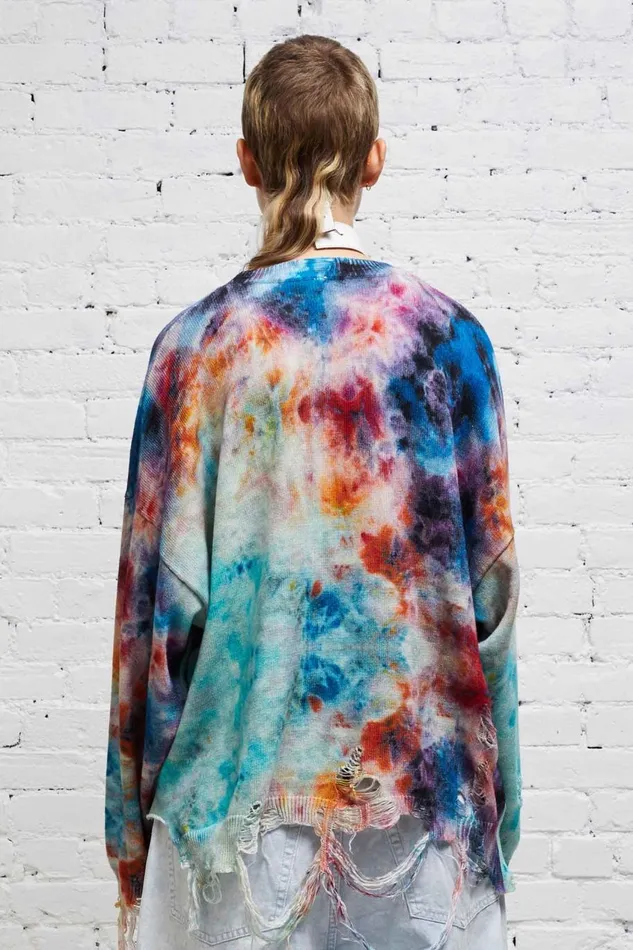 R13 Sale Women DESTROYED OVERSIZED PULLOVER 8211 PRINTED TIEDYE