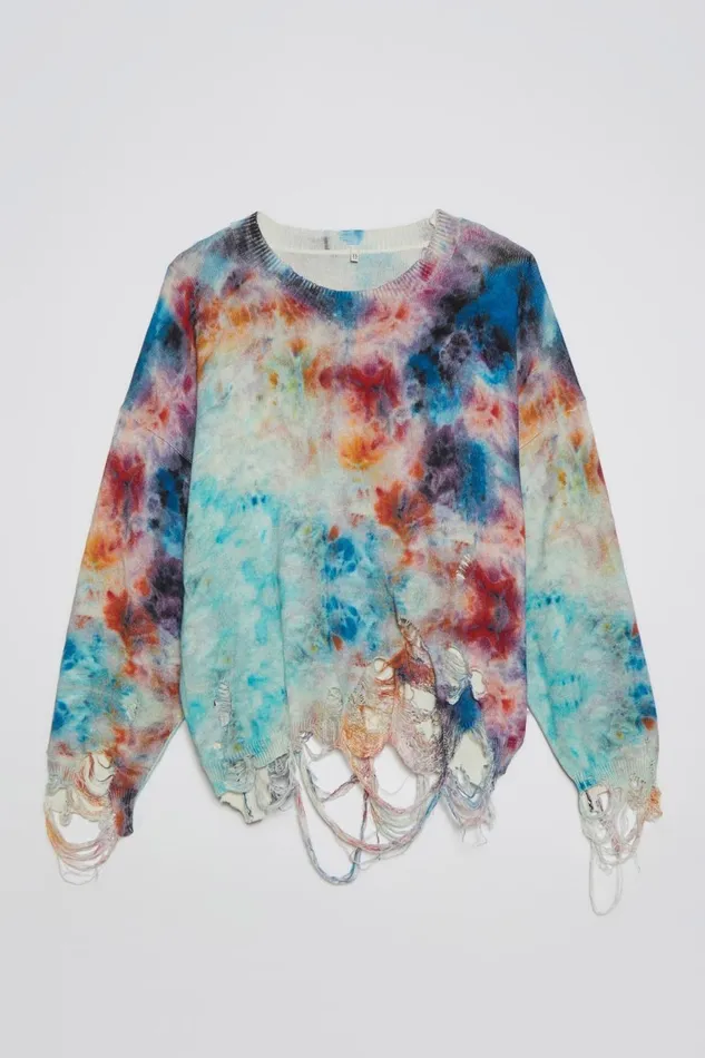 R13 Sale Women DESTROYED OVERSIZED PULLOVER 8211 PRINTED TIEDYE