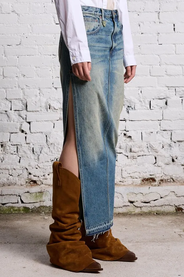 R13 Sale Women DEVON SIDE SLIT SKIRT 8211 CLINTON BLUE