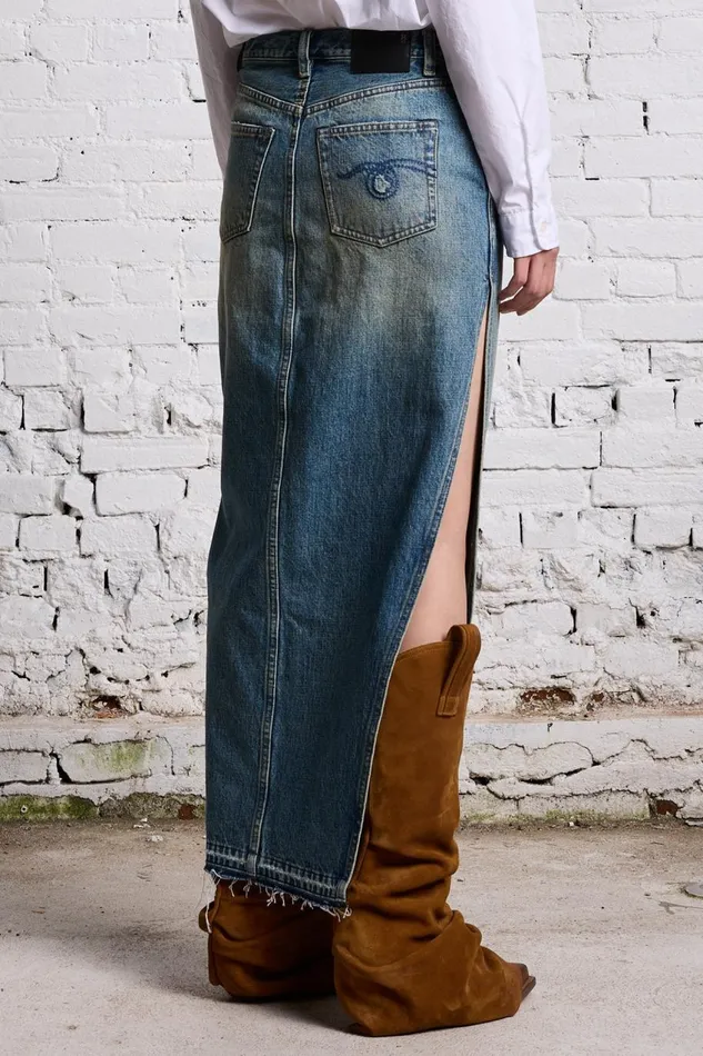 R13 Sale Women DEVON SIDE SLIT SKIRT 8211 CLINTON BLUE