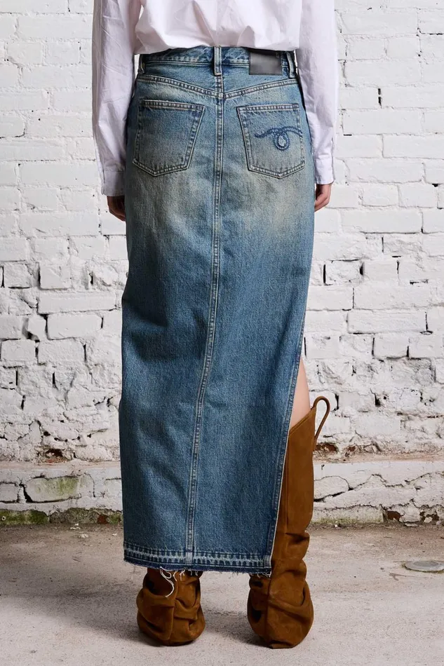 R13 Sale Women DEVON SIDE SLIT SKIRT 8211 CLINTON BLUE