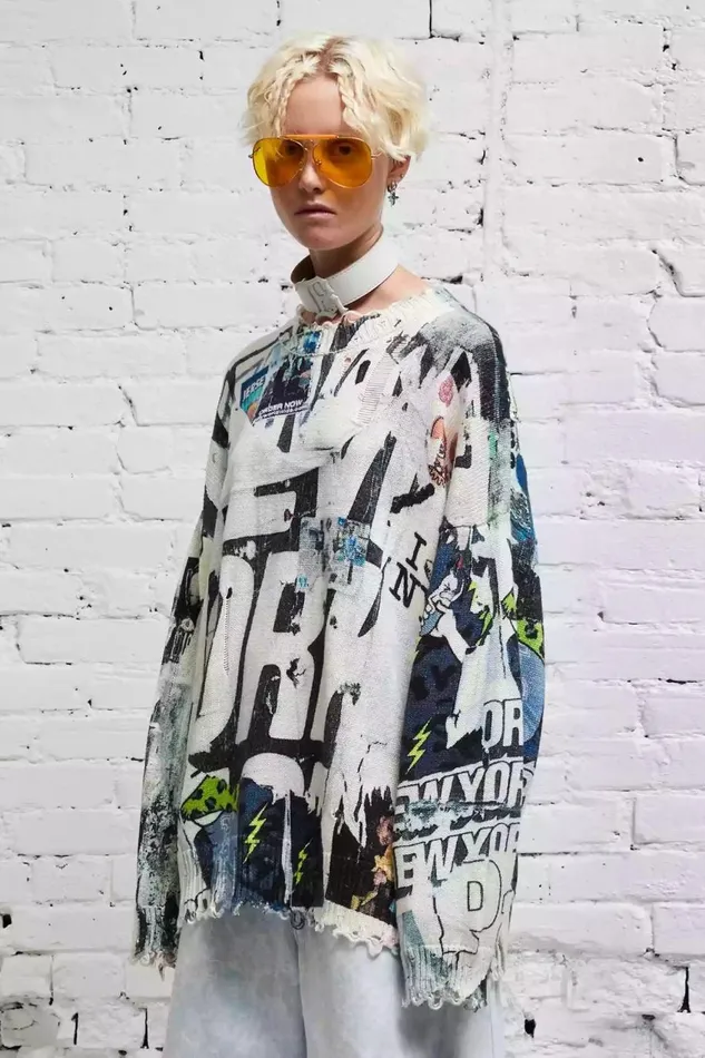R13 Sale Women DISTRESSED OVERSIZED PULLOVER 8211 11 SPRING GRAFFITI