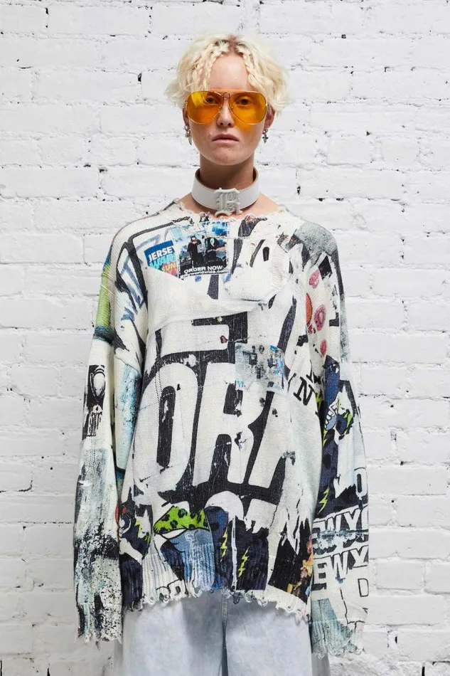 R13 Sale Women DISTRESSED OVERSIZED PULLOVER 8211 11 SPRING GRAFFITI