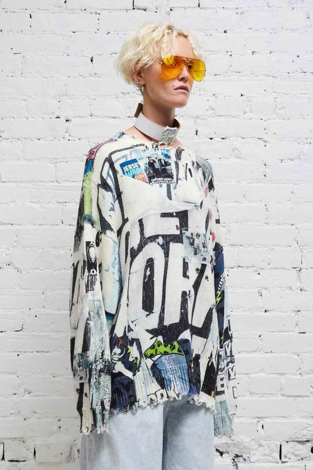R13 Sale Women DISTRESSED OVERSIZED PULLOVER 8211 11 SPRING GRAFFITI