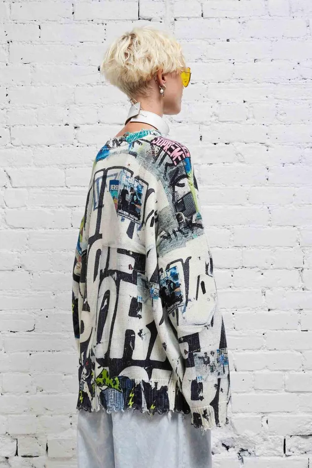 R13 Sale Women DISTRESSED OVERSIZED PULLOVER 8211 11 SPRING GRAFFITI