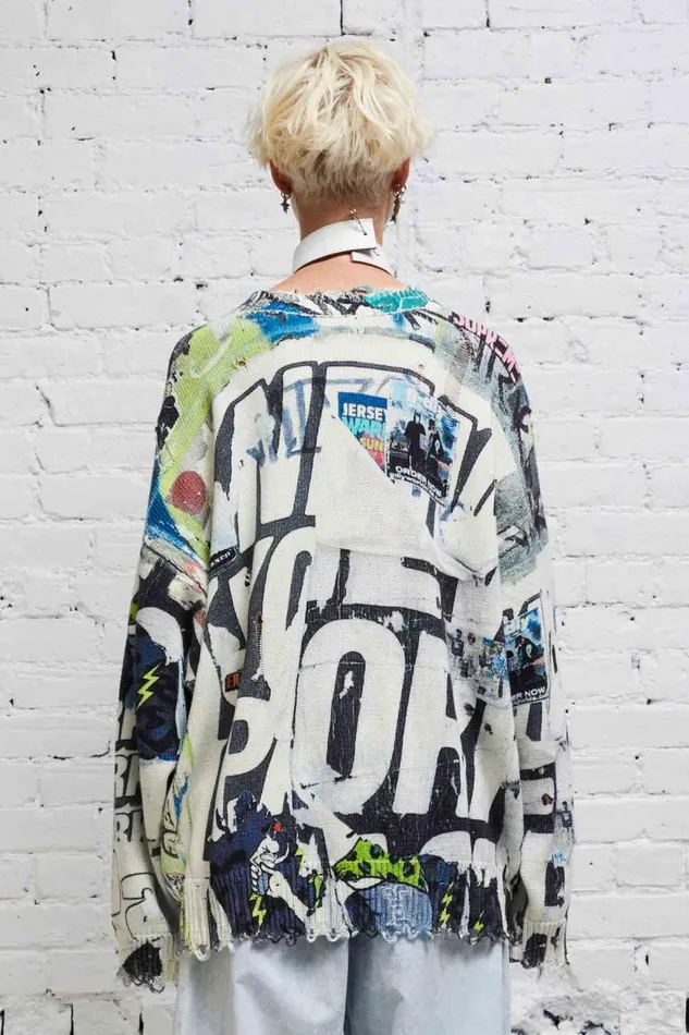 R13 Sale Women DISTRESSED OVERSIZED PULLOVER 8211 11 SPRING GRAFFITI