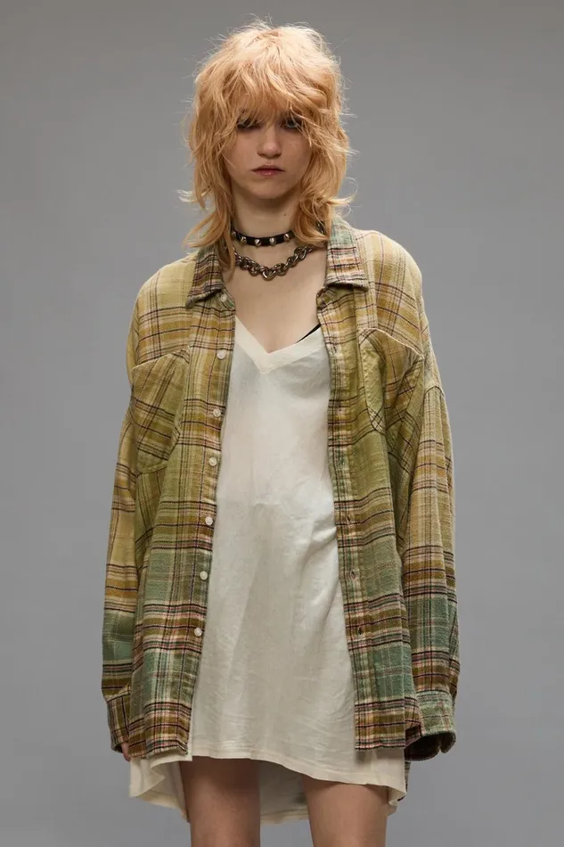 R13 Sale Women DROP NECK WORKSHIRT 8211 GREEN GRADIENT PLAID